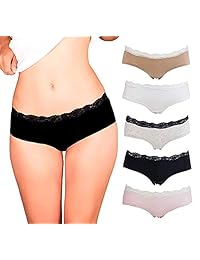 Bragas de encaje para dama, de algodón y elastano, 5 colores y patrones pueden variar.
