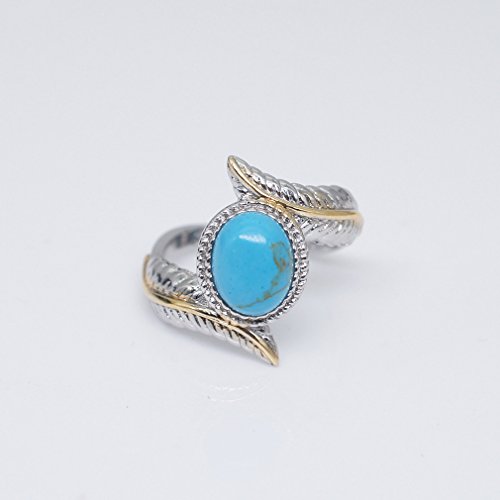 GUAngqi Women's Turquoise Feather Ring Cocktail Party Rings Bridal Wedding Size 6- 10,As picture