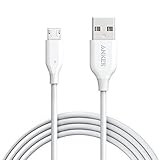 Anker Powerline Micro USB - Charging Cable, with Aramid Fiber and 5000+ Bend Lifespan for Samsung, Nexus, LG, Motorola, Android Smartphones and More (White, 6ft)