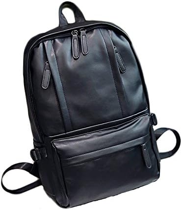 Fashfur Unisex Vintage Teenagers Zipper PU Leather Backpack School Bag Fits up to 15 Inch Laptop and Notebook (Black)