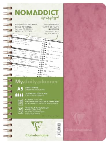 Clairefontaine 782396C Collection Age Bag My.daily.planner Spiral Notebook Antique Pink A5 14,8x21cm - 250 Pages Schedule DOT - White Paper 90g - Card Cover