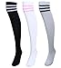 Zando Women Thin Stripes Tube Thigh High Tights Over Knee Socks