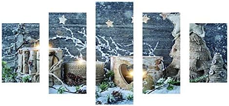 Kingshalor DIY 5D Diamond Painting by Number Kit, Full Drill Rhinestone Embroidery Cross Stitch Picture for Wall Decoration, 5 Sets of Splicing Painting 31.5 x 15.8inch (Candle Winter)