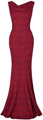 JUESE Women's 50's Floor Length Sleeveless Evening Party Dress (S, Lace Burgundy)