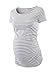 Liu & Qu Womens Maternity Classic Side Ruched T-Shirt Tops Mama Pregnancy Clothes Grey White Stripe XL