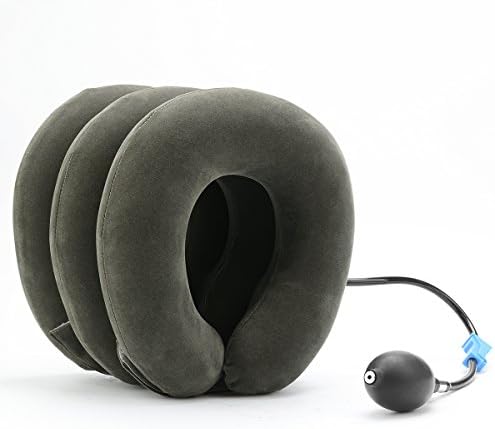 Cervical Traction Device for Neck, Head &amp; Shoulder Pain Relief Soft Inflatable Cervical Neck Pillow with Adjustable Size, Durable (M, Dark Gray)
