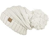 Hatsandscarf CC Exclusives Unisex Oversized Slouchy Beanie with Pom (Ivory)