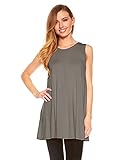 Womens Sleeveless A-Line Tank Top Tunic, Solid Basic Long Flowy Top (Charcoal-XL)