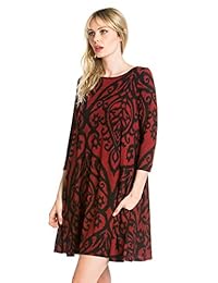 12TREES Vestido de túnica casual con bolsillo lateral y manga 3 4 para mujer