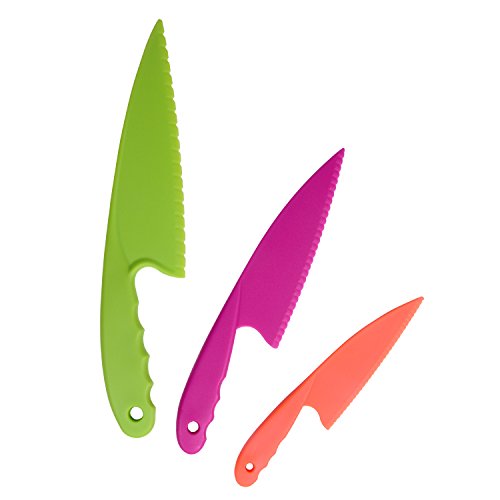 Plastic Kitchen Knife Set 3 Pieces and 3 colors for Kids, Safe Nylon Cooking Knives for Children, for Lettuce or Salads by GarMills