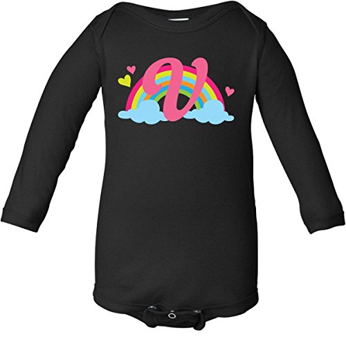 Inktastic Baby Girls' Monogram Letter V Rainbow Long Sleeve Creepers Newborn Black