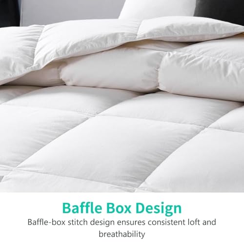APSMILE King Size Luxury 100% Organic Cotton All Season Down Feather Fibers Comforter High Fill Power Medium Warmth Duvet Insert, (106x90, Ivory White)