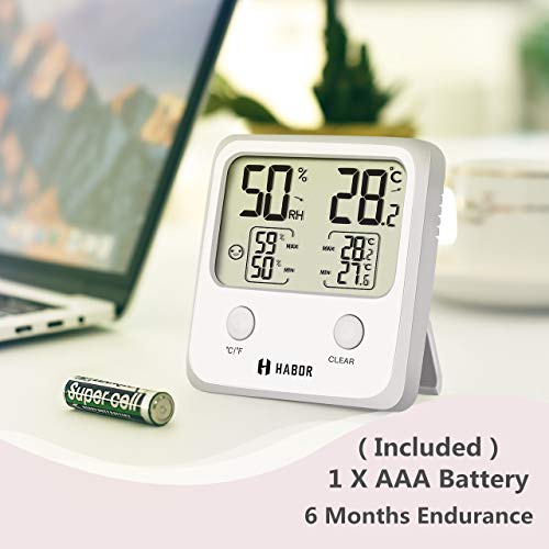 Habor Digital Thermometer Hygrometer, Large LCD Screen Temperature Humidity Monitor, High Accuracy Room Thermometer Hygrometer Indicator for Home Office Greenhouse Cellar, (3.3 X 3.2 Inch)