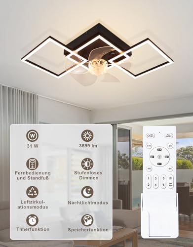 Homefire Lámpara de techo moderna con ventilador de 68cm - Ventilador de techo con luz, 6 velocidades, LED, regulable, con control remoto y temporizador para sala de estar y comedor