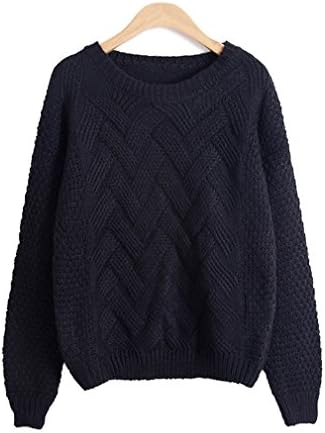 Honghu Women's casual loose long sleeve sweater round a basic leisure sweater