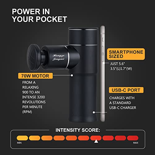 Mini Massage Gun, Portable Deep Tissue Massage Gun, Super Quiet Handheld Fascia Gun Massager, for Fitness Workout, Pain Relief Percussion Muscle Gun with 4 Massage Heads, Easy to Carry