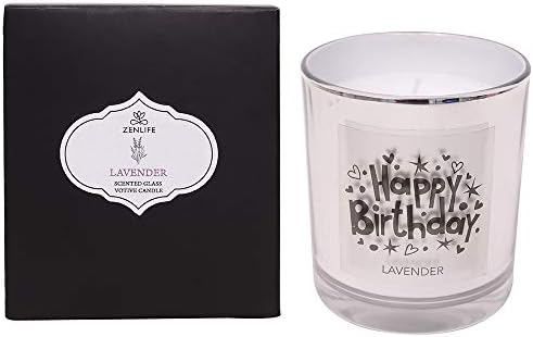 Zenlife Fragranced Metallic Silver  Candle, with Happy Birthday Slogan (Lavender Fragrance)
