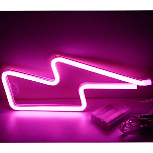 XIYUNTE Lightning Bolt Neon Light Pink Signs Wall Decor, LED Night Lights Room Decor Battery or USB Powered Neon Light Signs Light up Lightning Lamps for Kids Room,Christmas,Bar,Festive Party
