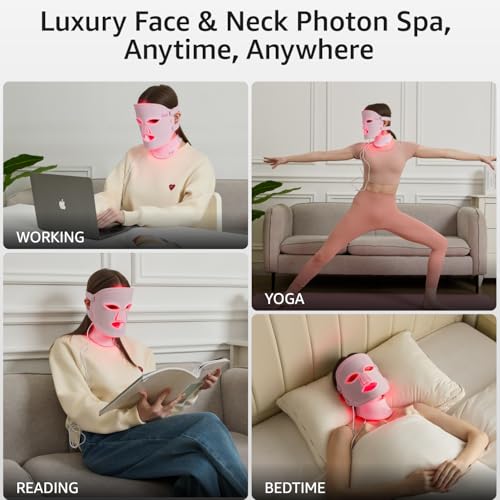 IFAE Red Light Therapy for Face and Neck, Red Light Therapy Mask with 850nm Infrared (NIR) Portable Led Face Mask with Eye Protection and Remote for True Anti-Wrinkles Skincare at Home Pink