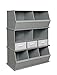Badger Basket Stackable Toy Storage Organizer - 5-Shelf Modular Unit with 3 Removable Fabric Bins, Solid Panel Construction, Expandable Design for Toys and Crafts - Gray