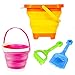 Beach Toys Set 2 Packable Pails&Collapsible Buckets with 1 Shovel and 1 Rake Orange & Pink Perfect for Summer Playset for Kids and Children
