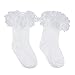 ESTAMICO Baby Girls Ruffle Frilly Socks with Embroidery White Socks for Infant Toddler, 6-12 Months