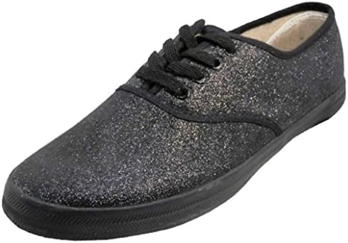 EasySteps Women's Canvas Lace Up Shoes With Padded Insole, Glittery All Black With Laces, US Women's 7 B(M) US