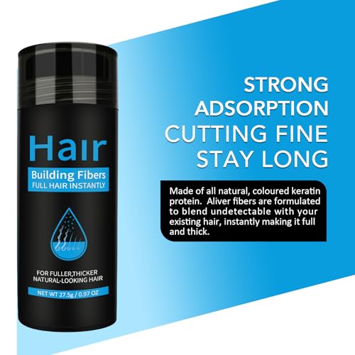 moulis Hair Fibers With Applicator, Hair Strengthening Natural Keratine, Hair Building Hair, Densifier Fiber Powder Spray for (Black)