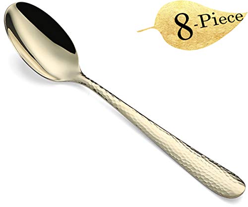Gold 12-Piece Dinner Spoons Set, Hammered 7.5-inch Stainless Steel Golden Table Spoons Flatware Silverware Sets Cutlery…