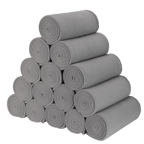 CAI TENG Fleece Throw Blanket Bulk 15 Pack Fleece Blankets Grey 50 x 60 Lightweight Warm Kids Soft Cozy Pet-Friendly Blanket Throws Solid Bed, Sofa, Couch,Fleece Fabric Travel Outdoor Wedding Gifts
