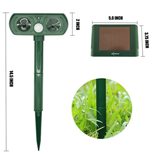 Ultrasonic Animal Repeller, ZOVENCHI Solar Powered Pest Repeller, Waterproof Outdoor Repellent with Motion Activated PIR Sensor, Repel Dogs, Cats, Squirrels and more