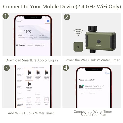 Diivoo - Temporizador de agua WiFi para manguera de jardín, temporizador de riego inteligente con hub, hasta 20 horarios de riego separados, compatible con Alexa y Google Home