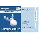 Auraglow Teeth Whitening Kit with LED Light &amp; Extra Strength 44% Carbamide Peroxide Teeth Whitening Gel Refill, 30+ Treatments, Whiten Up to 10 Shades