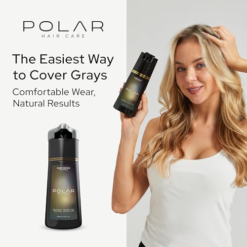 Polar Haircare - Blonde Dye Shampoo for Women and Men - Gray Coverage Color Cleanser, Semi-Permanent Golden Tone Kit, Light Color Wash, Quick Application Formula, Natural Looking Highlights 6.76 Fl Oz