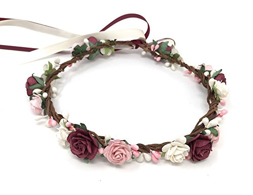 Daddasprincess Burgundy flower girl crown wedding bridal headpiece
