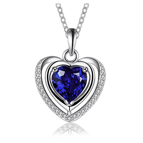 Yuriao Jewelry Love Heart-shaped Diamond Mmulticolored Sapphire Pendant Necklace