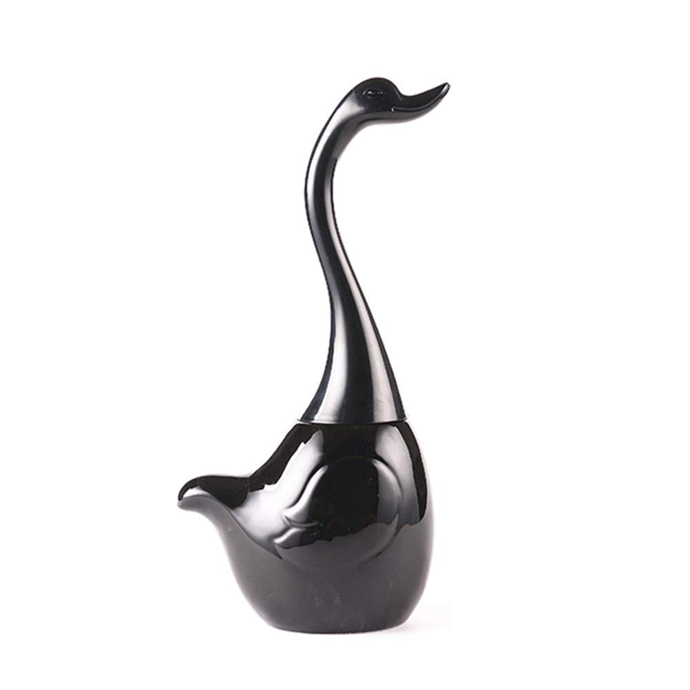 Toilet Brush and Holder, Bathroom Full Closed Toilet Brush Set Ceramic Base long Plastic Handle Cleaning Brush Novelty Swan toilet brush (Black)