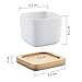 T4U 2 Inch Small White Succulent Planter Pots with Bamboo Tray Square Set of 2, Ceramic Succulent Air Plant Flower Pots Cactus Faux Plants Containers, White Modern Decor for Home and Office