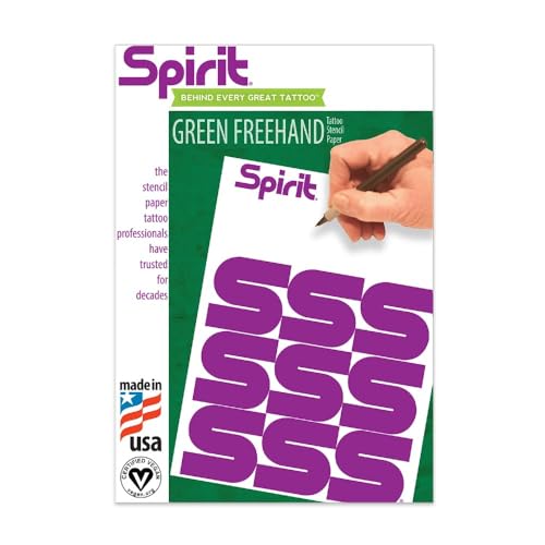 Spirit® Green Freehand Tattoo Stencil Transfer Paper, 8.5” X 11” - 100 Sheets, Certified Vegan, Proudly Made in The USA