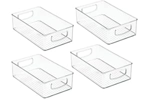 mDesign Small Plastic Storage Organizer Container Bin, Closet Organization for Hallway, Bedroom, Linen, Coat, Entryway - Holds Clothing, Blankets, Accessories, Toys - Ligne Collection, 4 Pack, Clear