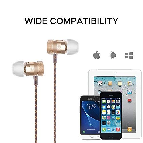 Sonzi in- Ear Headphone Sports Earphone, Stereo Sound Noise Isolating Stereo Bass Earphones with Mic for 3.5mm Interface Devices （Gold）