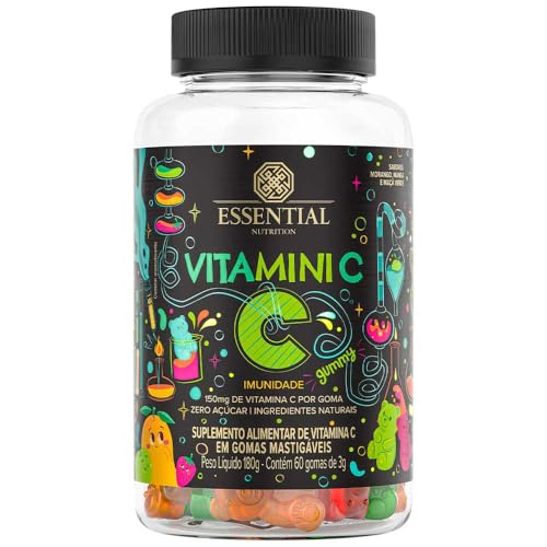 Vitamini C Gummy (150g - 60 unidades), Morango, Maçã-Verde e Manga, Essential Nutrition