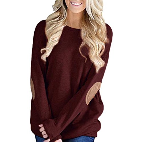 Ankola Women's Elbow Pads Long Sleeve Loose T-Shirt Crewneck Tunic Sweatshirt Tops