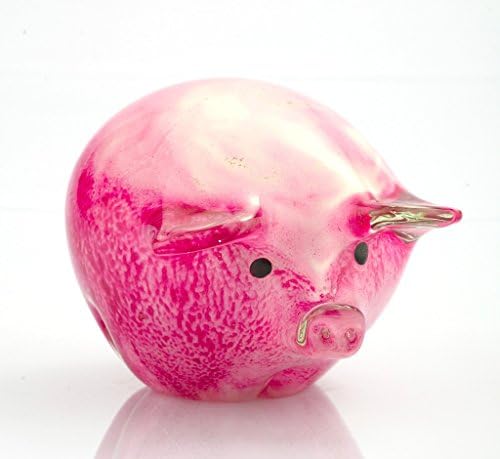 New 6" Large Hand Blown Glass Murano Art Style Pig Figurine Sculpture Statue Pink
