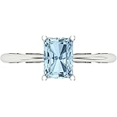 Clara Pucci 14K Solid White Gold 1 ctw NaturalAquamarine Solitaire Ring for Women | Anniversary, Birthday Gift | 7x5mm Radiant Cut
