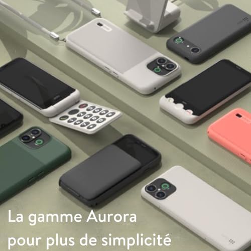 - Smartphone Aurora A10 - Téléphone Portable Senior - Facile à Utiliser - Touche d'Assistance avec Localisation GPS - Compatible Appareils Auditifs - Câble USB Inclus - Blanc