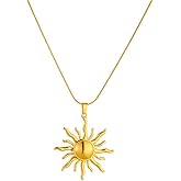 Dtja Vintage Sun Pendant Necklace for Women Gold Plated Surgical Stainless Steel Boho Celestial Thin Snake Chain Adjustable Choker Necklaces Retro Chic Beach Holiday Party Jewelry 18"