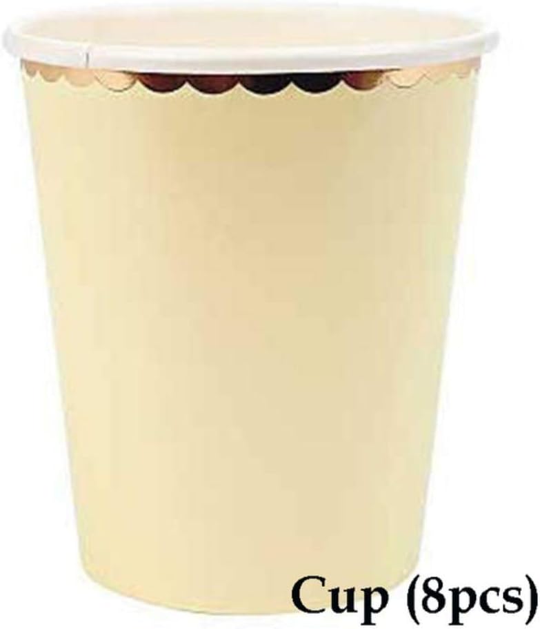 LALY A SHOP 8pcs/lot Candy Color Paper Plates Birthday Party Dishes Pastel Plate with Gold Foil Baby Shower Wedding Decoration Tableware,Yellow Cup 24pcs