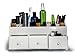 Makeup Organizer with Drawers, Wooden Cosmetic Beauty Storage Box for Home and Office Vanities, Countertop Organizer for Cosmetics and Makeup Tools, Vanity Holder for Lipstick Brushes Lotions, White
