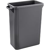 SunSierra Slim 16-Gallon Trash Can - Gray Rectangular Garbage Bin with Venting Channels and Handles for Kitchen, Office or Commercial Use